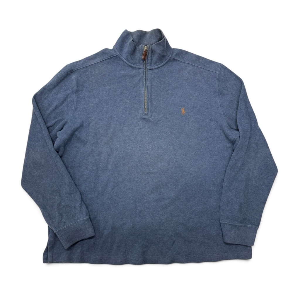 Polo Ralph Lauren Mens XL Blue Cotton 1/4 Quarter Zip Pullover Sweater Heathered